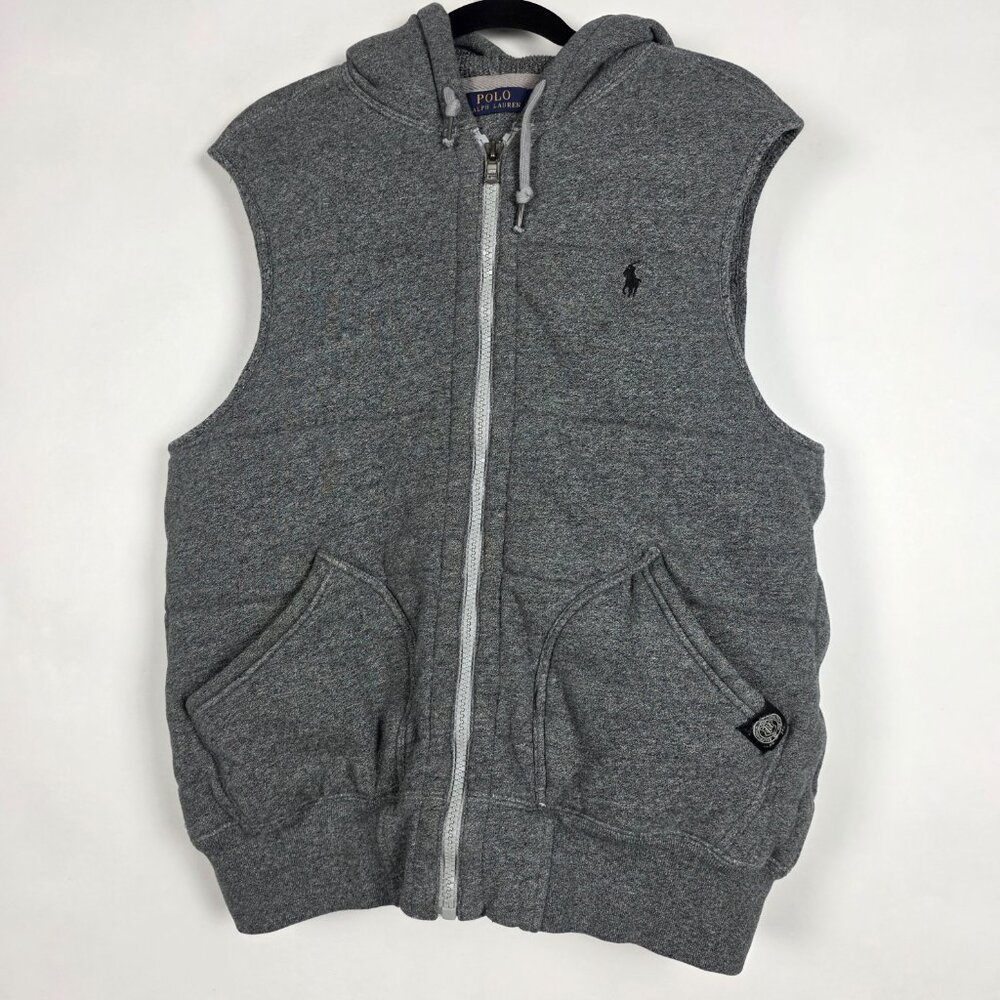 Polo Ralph Lauren Preppy Hooded Mens Large Sleeveless Gray Full Zip Vest